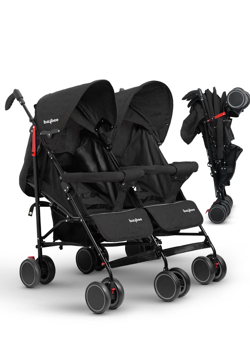 BAYBEE - 2 in 1 Twin Baby Stroller For Newborn Babies, Double Seat Stroller Twins with Adjustable Canopy, Safety Guardrail, Wheel Lock & Parental Handle | Toddler Stroller for Baby 0 to 4 Years Boy Girl Black - Image 1