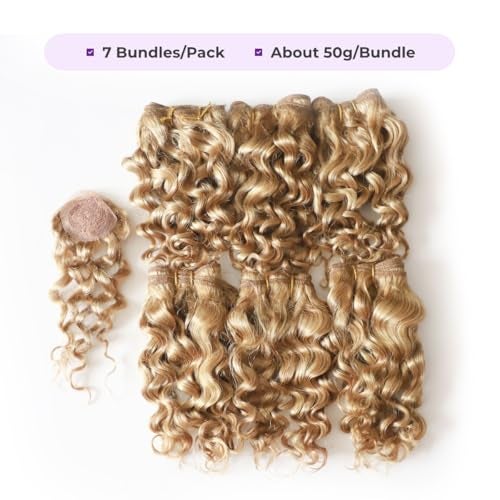 VIOLET تمديدات شعر بشري طبيعي برازيلي داكن أشقر قصيرة ومجعدة حزم شعر 27 ذهبية عذراء حزم شعر بشري مجعد عميق - Image 3