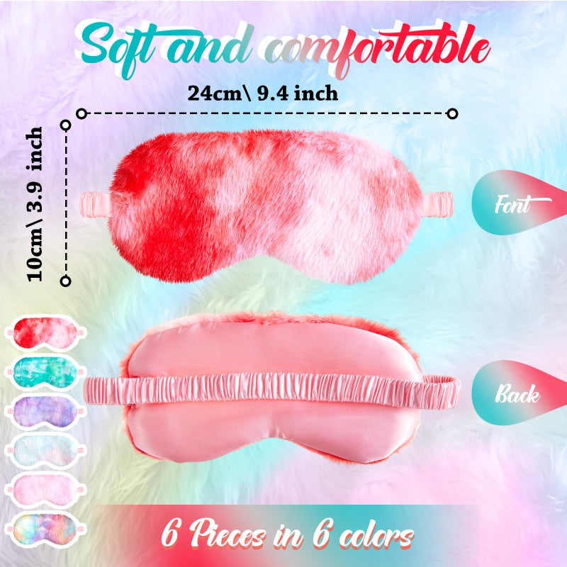 Cuffbow 6 Pcs Plush Sleep Eye Mask Silk Furry Eye Covers for Sleeping Cute Sleep Mask Fluffy Comfortable Sleeping Blindfold for Travel Sleepover Nap Party Supply Women(Tie Dye,Colorful) - Image 2