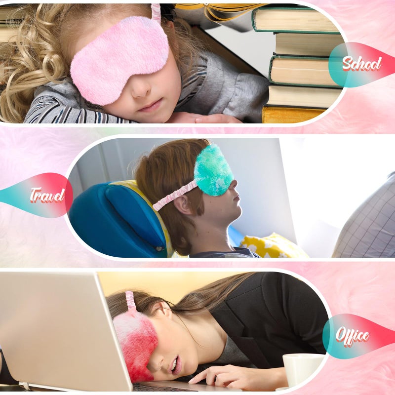 Cuffbow 6 Pcs Plush Sleep Eye Mask Silk Furry Eye Covers for Sleeping Cute Sleep Mask Fluffy Comfortable Sleeping Blindfold for Travel Sleepover Nap Party Supply Women(Tie Dye,Colorful) - Image 5