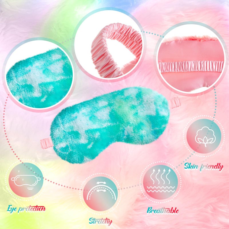 Cuffbow 6 Pcs Plush Sleep Eye Mask Silk Furry Eye Covers for Sleeping Cute Sleep Mask Fluffy Comfortable Sleeping Blindfold for Travel Sleepover Nap Party Supply Women(Tie Dye,Colorful) - Image 3