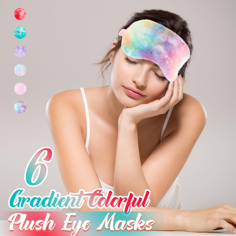 Cuffbow 6 Pcs Plush Sleep Eye Mask Silk Furry Eye Covers for Sleeping Cute Sleep Mask Fluffy Comfortable Sleeping Blindfold for Travel Sleepover Nap Party Supply Women(Tie Dye,Colorful) - Image 4