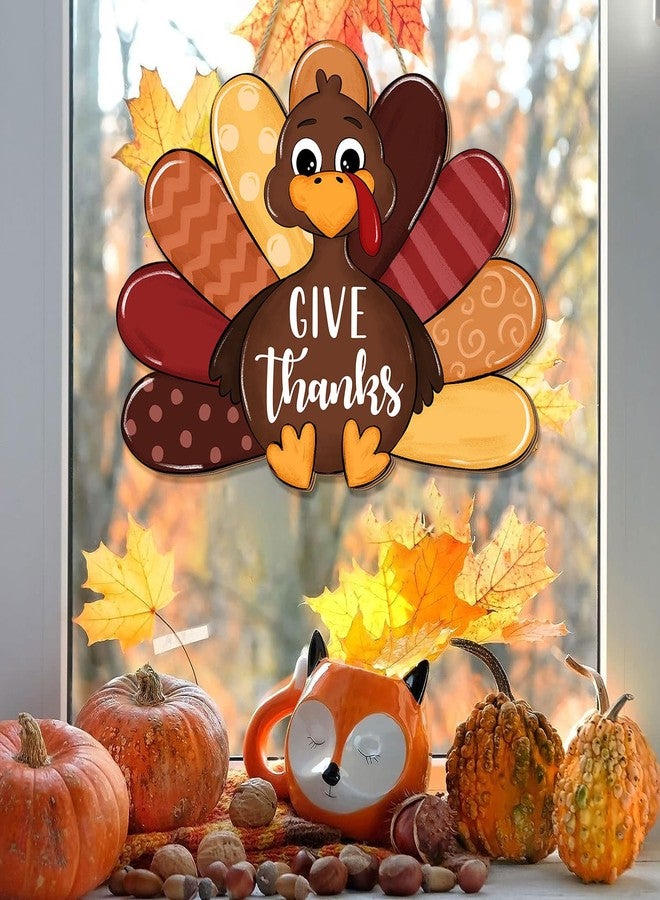 CIOEY Give Thanks Turkey Door Sign Thanksgiving Decorations, Cute Turkey Welcome Wooden Hanging Sign, Wood Autumn Fall Harvest Thankful Wall Plaque Wreath Hanger Decor for Home Yard Porch Brown - Image 5