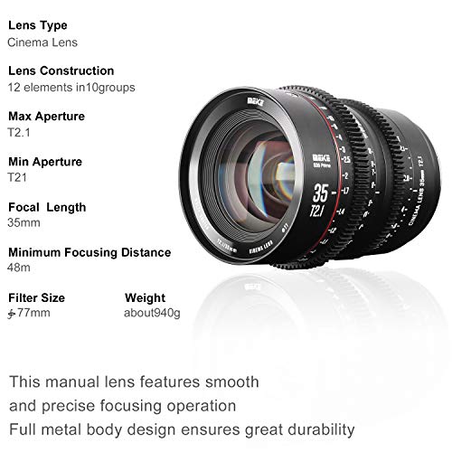 Meike 35mm T2.1 S35 Manual Focus Wide Angle Prime Cinema Lens for Canon EF Mount and EOS C100, C200, C300 Mark III, Zcam E2-S6 6K - Image 5