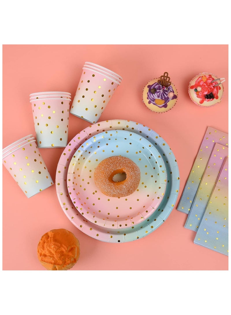 سوفام 200 PCS Dinnerware Disposable Set, Pastel Paper Plates Napkins Cups Gold Plastic Plastic Silverware Sets Serves for 25, for Wedding Birthday Baby Shower Holiday Parties Paper - Image 3