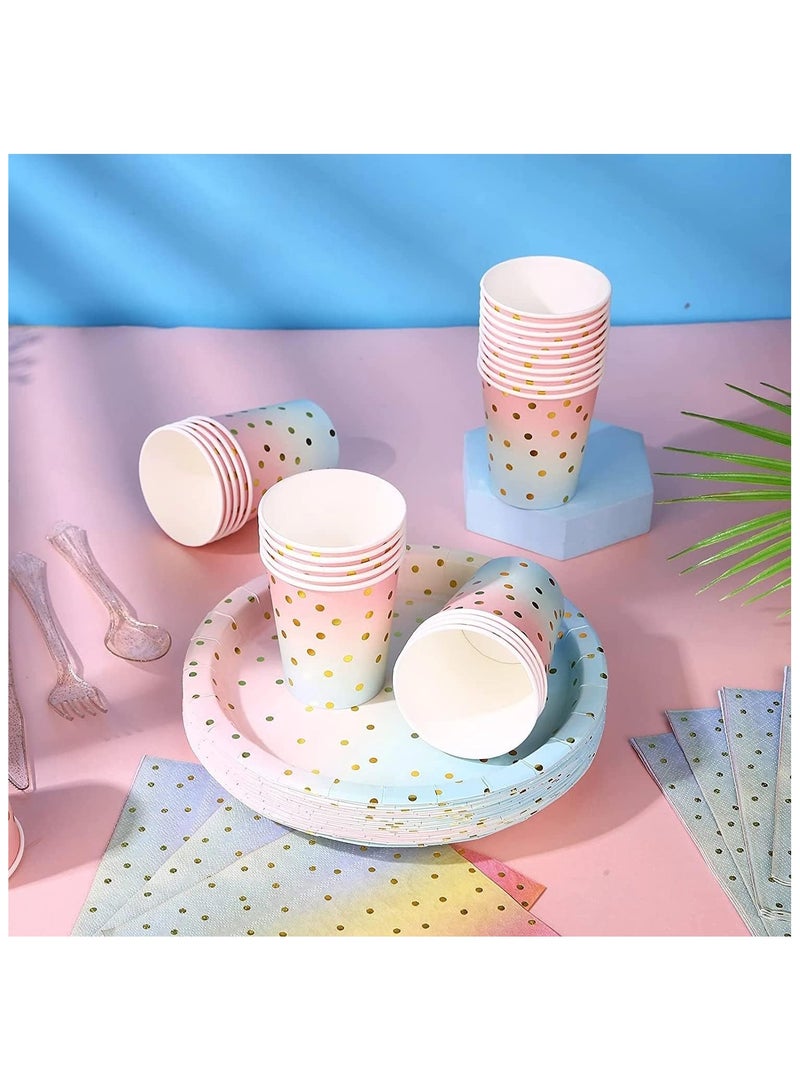 سوفام 200 PCS Dinnerware Disposable Set, Pastel Paper Plates Napkins Cups Gold Plastic Plastic Silverware Sets Serves for 25, for Wedding Birthday Baby Shower Holiday Parties Paper - Image 4