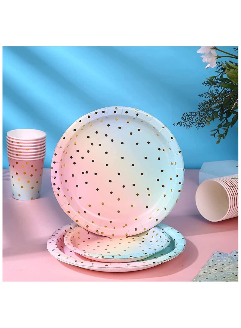 سوفام 200 PCS Dinnerware Disposable Set, Pastel Paper Plates Napkins Cups Gold Plastic Plastic Silverware Sets Serves for 25, for Wedding Birthday Baby Shower Holiday Parties Paper - Image 5