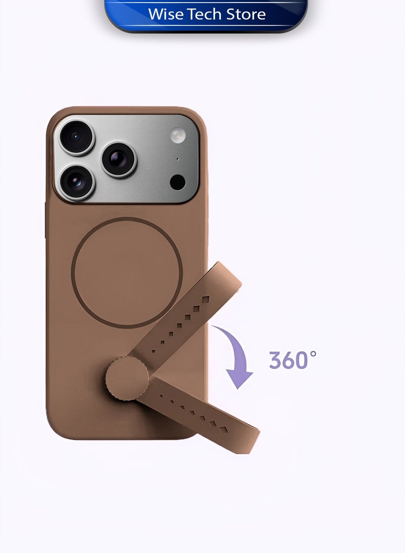 Wtech Apple iPhone 17 Pro 5G 2025 Invisible Magnetic Liquid Silicone Rotating Wristband Case Cover (MCRPSN) - Dark Brown - Image 5