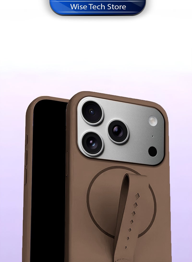 Wtech Apple iPhone 17 Pro 5G 2025 Invisible Magnetic Liquid Silicone Rotating Wristband Case Cover (MCRPSN) - Dark Brown - Image 2