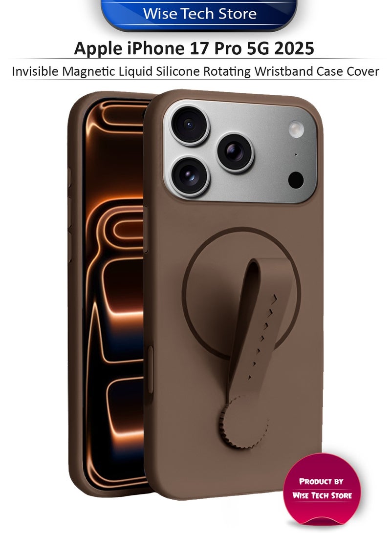 Wtech Apple iPhone 17 Pro 5G 2025 Invisible Magnetic Liquid Silicone Rotating Wristband Case Cover (MCRPSN) - Dark Brown - Image 1