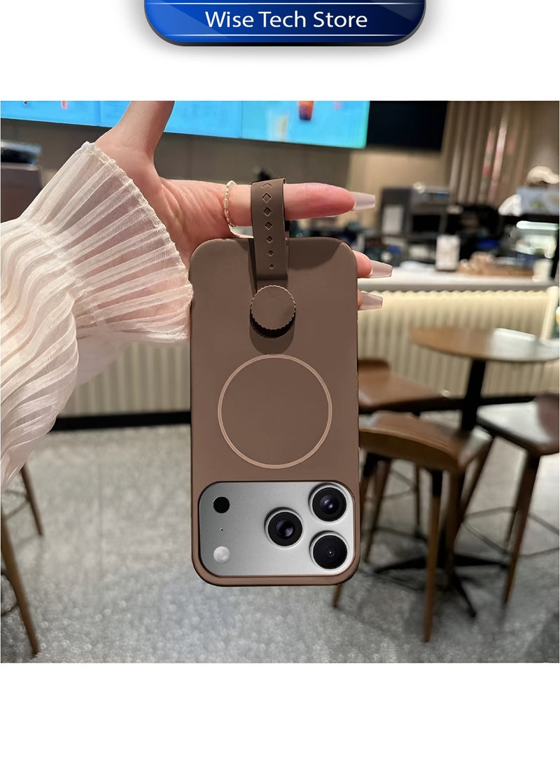 Wtech Apple iPhone 17 Pro 5G 2025 Invisible Magnetic Liquid Silicone Rotating Wristband Case Cover (MCRPSN) - Dark Brown - Image 3