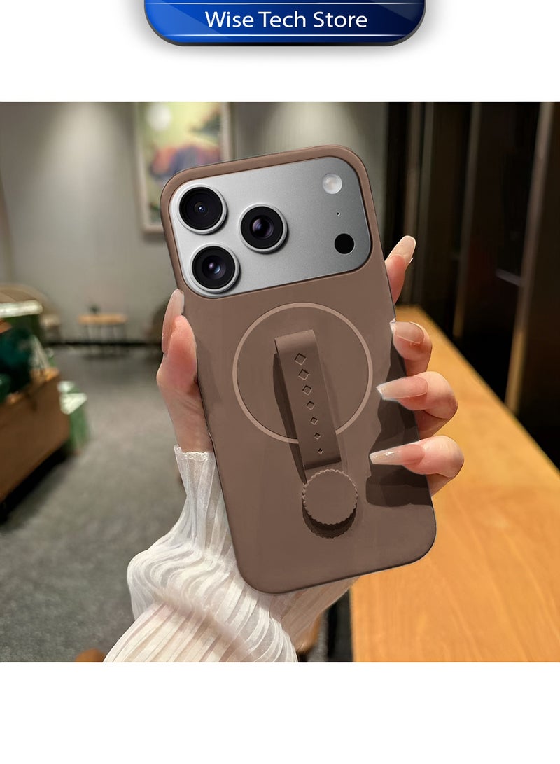 Wtech Apple iPhone 17 Pro 5G 2025 Invisible Magnetic Liquid Silicone Rotating Wristband Case Cover (MCRPSN) - Dark Brown - Image 4