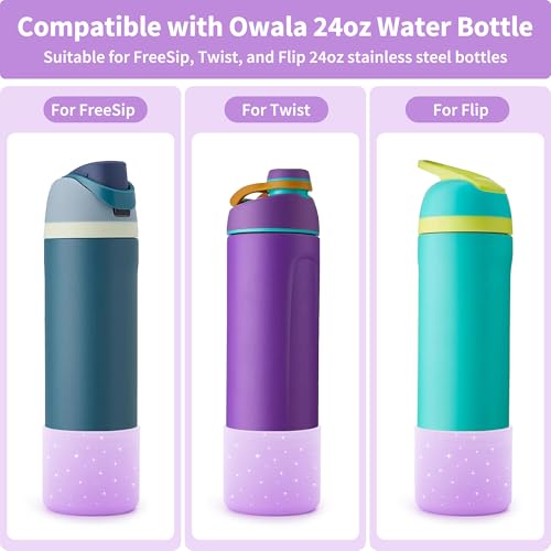 Diumepo Silicone Water Bottle Boot for Owala 24 oz 32 oz 40 oz, Anti-Slip Protective Sleeve for Owala Twist & FreeSip & Flip Stainless Steel Water Bottle, Boot Bottom Base(Glitter Purple) - Image 2