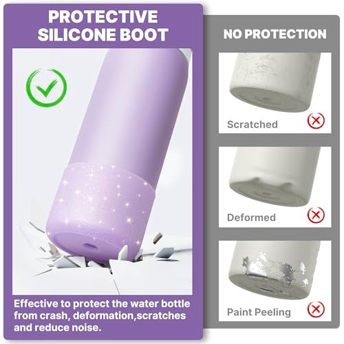 Diumepo Silicone Water Bottle Boot for Owala 24 oz 32 oz 40 oz, Anti-Slip Protective Sleeve for Owala Twist & FreeSip & Flip Stainless Steel Water Bottle, Boot Bottom Base(Glitter Purple) - Image 3