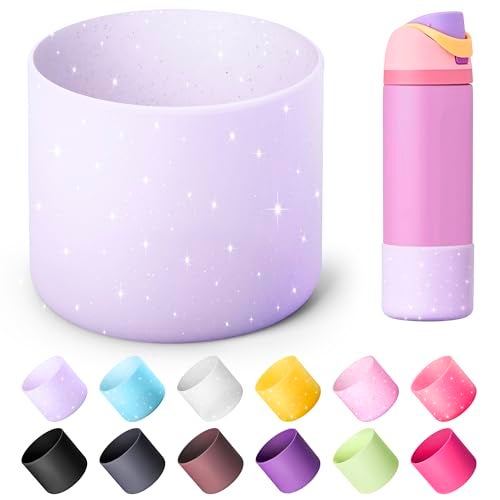 Diumepo Silicone Water Bottle Boot for Owala 24 oz 32 oz 40 oz, Anti-Slip Protective Sleeve for Owala Twist & FreeSip & Flip Stainless Steel Water Bottle, Boot Bottom Base(Glitter Purple) - Image 1
