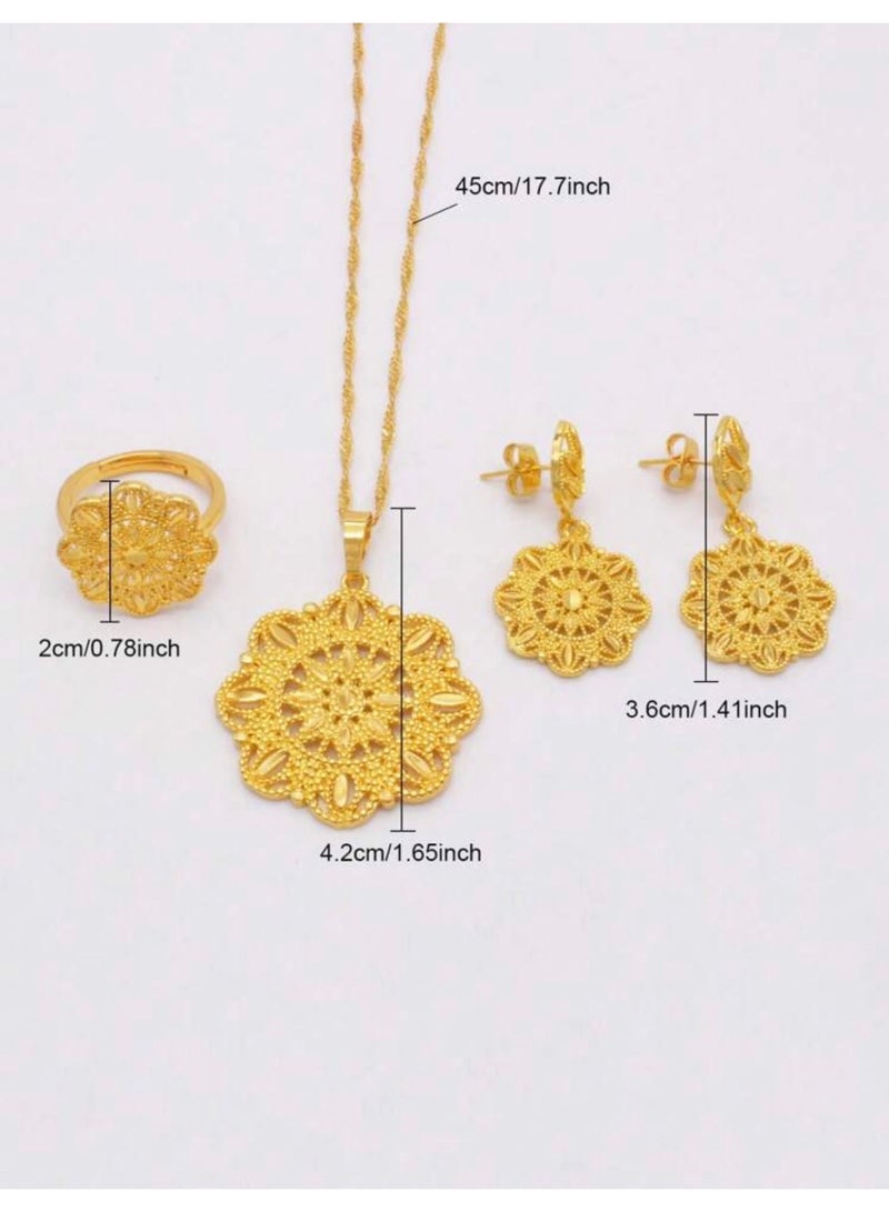 GOLDMAX 21k Gold Plated Necklace & Earrings & Ring Jewelry Set For Women With Gift Box - Image 5