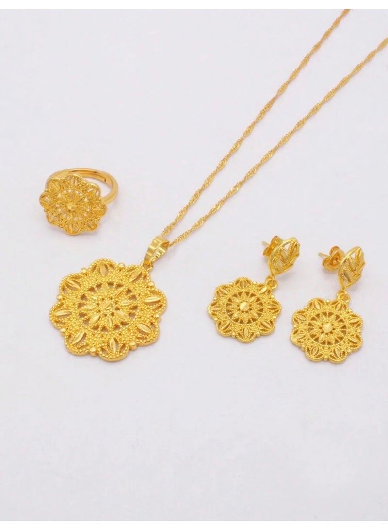 GOLDMAX 21k Gold Plated Necklace & Earrings & Ring Jewelry Set For Women With Gift Box - Image 2