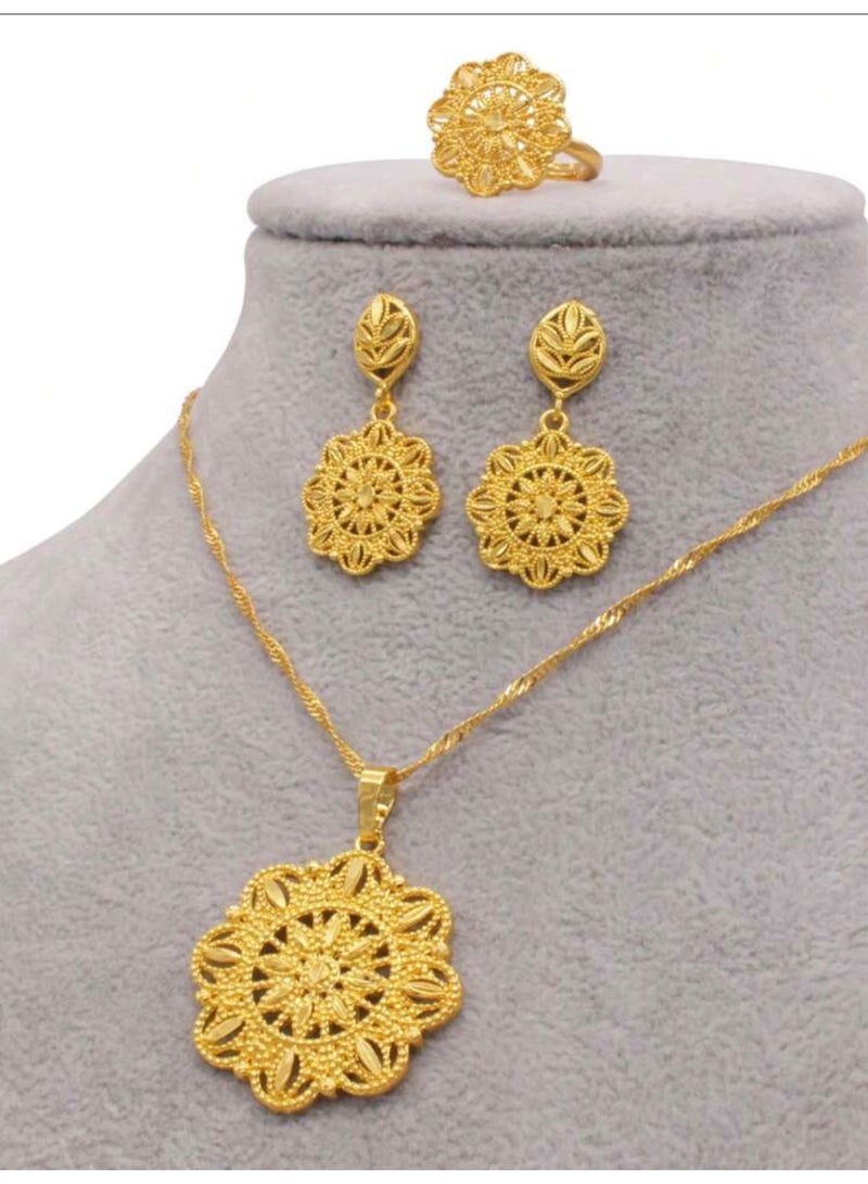 GOLDMAX 21k Gold Plated Necklace & Earrings & Ring Jewelry Set For Women With Gift Box - Image 4