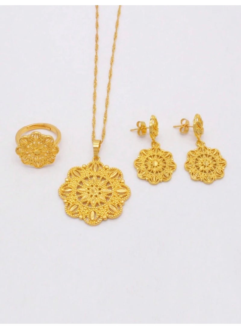 GOLDMAX 21k Gold Plated Necklace & Earrings & Ring Jewelry Set For Women With Gift Box - Image 3
