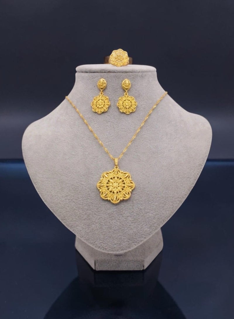 GOLDMAX 21k Gold Plated Necklace & Earrings & Ring Jewelry Set For Women With Gift Box - Image 1