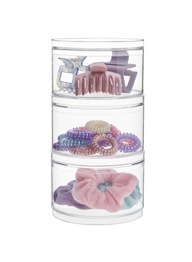 STORi Bella Stackable Clear Plastic Container  Set of 3  Round Vanity Storage Organizers with Lids for Hair Accessories & Beauty Supplies   Made in USA - Image 1