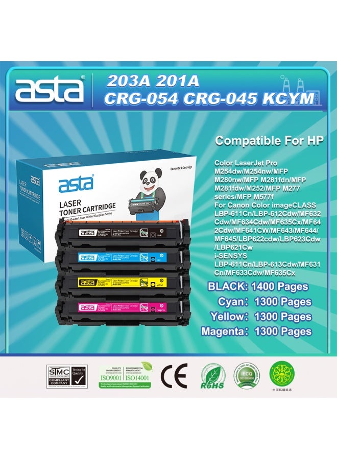 استا ASTA 203A 201A CF540A CF541A CF542A CF543A CF400A CF401A CF402A CF403A CRG054 CRG045 BK C Y M مجموعة خرطوشة حبر ملونة عالمية ذات إخراج ألوان رائعة متوافقة مع HP Canon LaserJet Pro M254dw M254nw MFP M280nw M281fdn M281fdw M252 M277 M577f ImageCLASS LBP-612Cdw LBP-622Cdw LBP612Cdw LBP622Cdw MF632Cdw MF634Cdw MF635Cx MF642Cdw MF641CW MF643 MF644 MF645 I-SENSYS طابعة LBP-611Cn LBP-613Cdw LBP611Cn LBP613Cdw MF631Cn MF633Cdw طباعة بالألوان الكاملة CRG-054 CRG-045 CRG 054 045 تركيب سريع وبسيط مناسب للطباعة اليومية بكميات كبيرة - Image 1