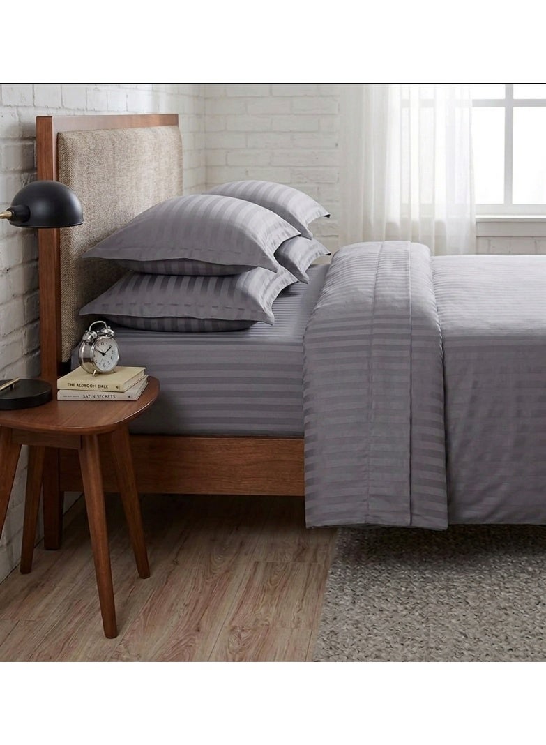 ريشا هوم 6 Pc Grey Stripe Duvet Cover Set 240x260 cm with Flat Sheet 240x260 cm & 4 Pillow Cases - Image 3