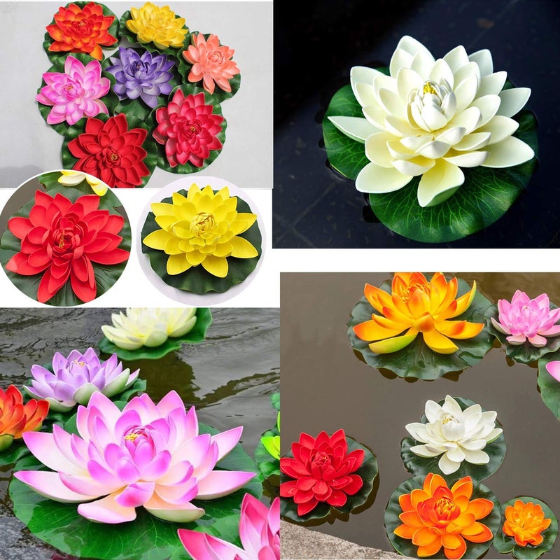 Generic Jainsons Artificial Plastic MultiColored Lotus with Leaf for Decoration 18 CM in Diameter Random Colours PinkREDBlueYellow 2 pcs  - Image 4