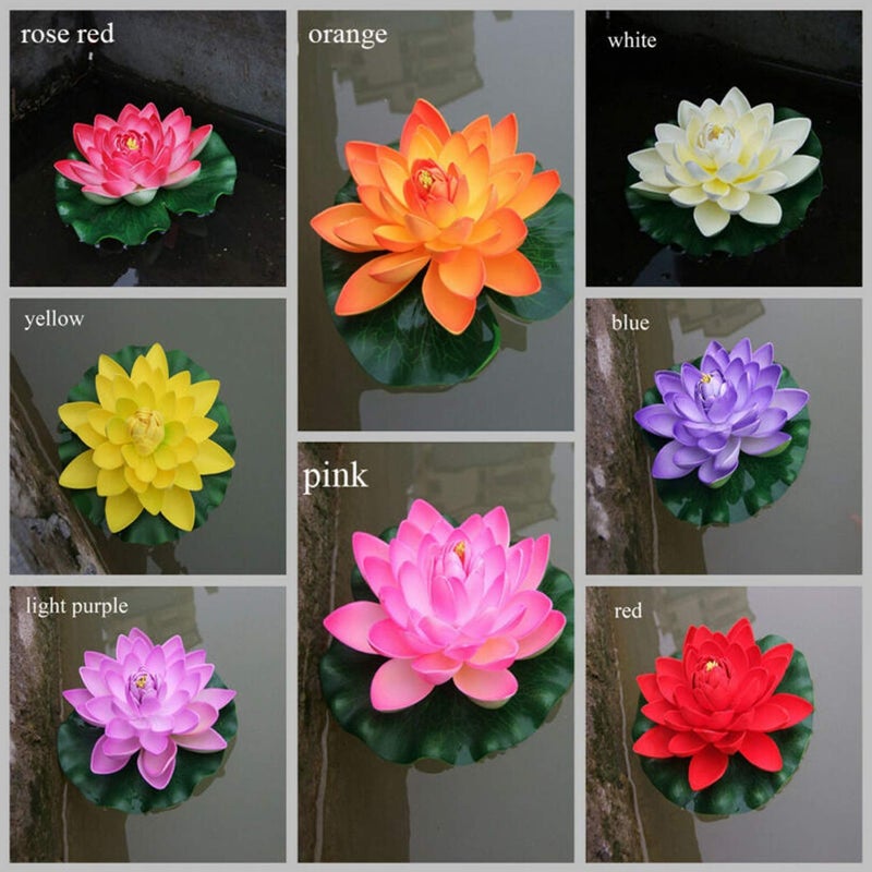 Generic Jainsons Artificial Plastic MultiColored Lotus with Leaf for Decoration 18 CM in Diameter Random Colours PinkREDBlueYellow 2 pcs  - Image 5