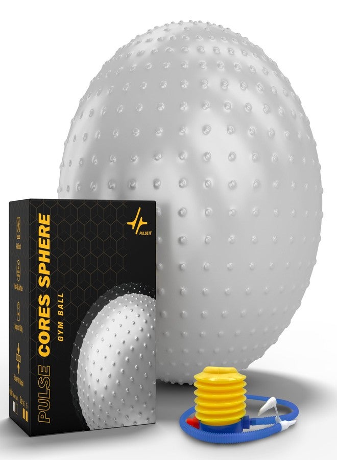 PulseITFlexSphere Anti-Burst Spiky Gym Ball with Foot Pump Exercise Stability Ball for Yoga, Pilates, Balance Training, Core Strength, Home & Office Fitness for Men & Women (65cm-Silver) - Image 1