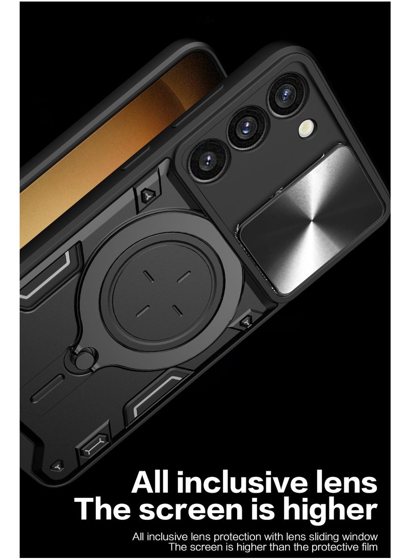 Generic - Samsung Galaxy S23 Plus Black Mobile Phone Case Cover, Slide Camera Lens Cover, 360°Rotating Kickstand Ring, Bumper Shockproof Phone Case，Compatible with Car Magnetic Mount - Image 1