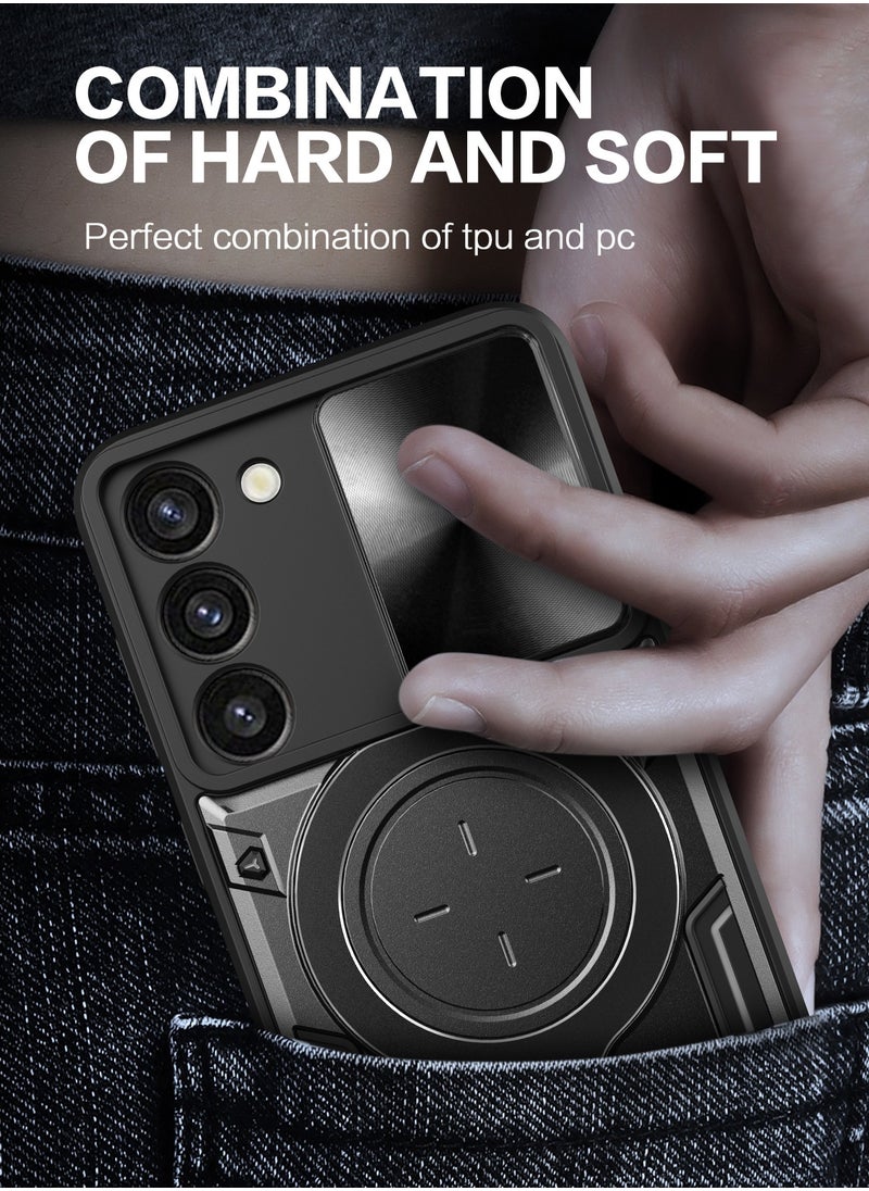 Generic - Samsung Galaxy S23 Plus Black Mobile Phone Case Cover, Slide Camera Lens Cover, 360°Rotating Kickstand Ring, Bumper Shockproof Phone Case，Compatible with Car Magnetic Mount - Image 1