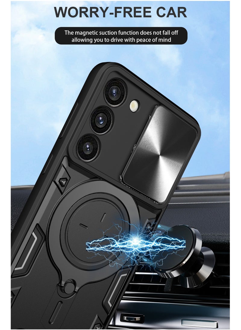 Generic - Samsung Galaxy S23 Plus Black Mobile Phone Case Cover, Slide Camera Lens Cover, 360°Rotating Kickstand Ring, Bumper Shockproof Phone Case，Compatible with Car Magnetic Mount - Image 1