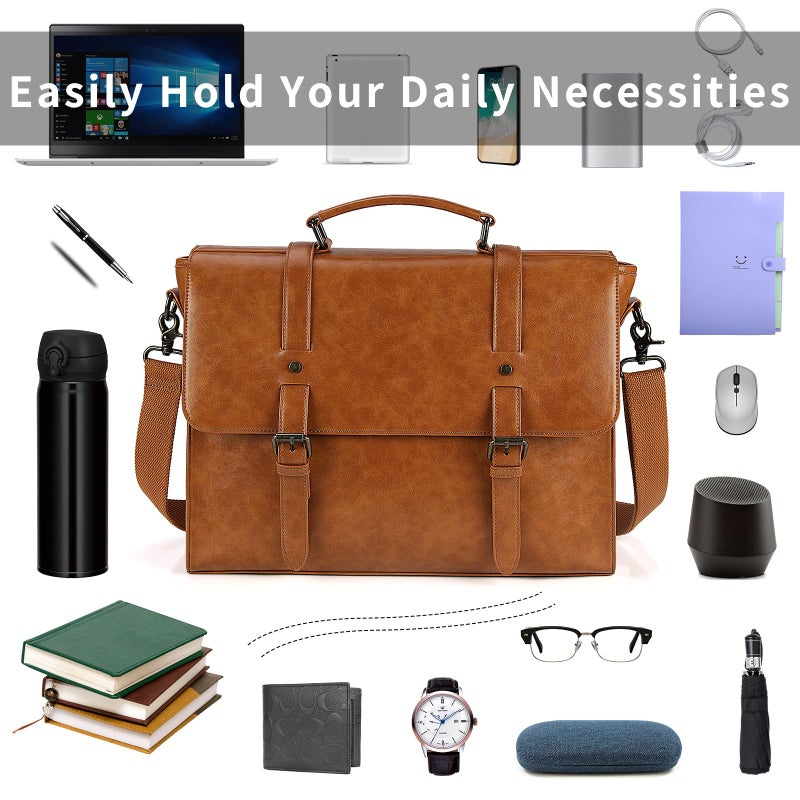 Lubardy Mens Messenger Bag Vintage 15.6 Inch Waterproof Leather Laptop Briefcase Large Satchel Shoulder Bag Retro Office College Computer Bag, Brown - Image 5