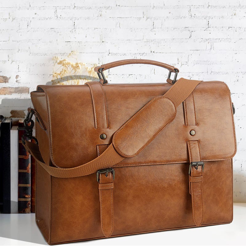 Lubardy Mens Messenger Bag Vintage 15.6 Inch Waterproof Leather Laptop Briefcase Large Satchel Shoulder Bag Retro Office College Computer Bag, Brown - Image 3