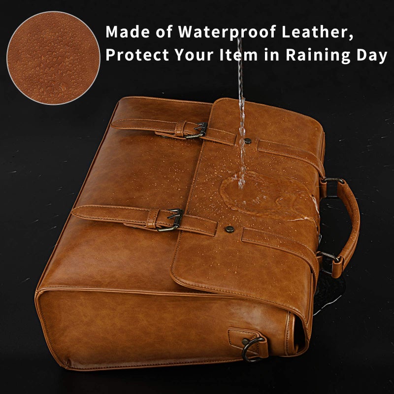 Lubardy Mens Messenger Bag Vintage 15.6 Inch Waterproof Leather Laptop Briefcase Large Satchel Shoulder Bag Retro Office College Computer Bag, Brown - Image 4