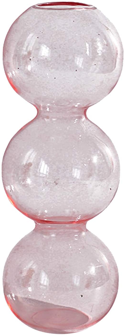 FRECI Glass Flower Vase Glass Plant Container Decorative Vase Desktop Vase for Wedding Birthday Ornament Gift - 3 Ball Pink