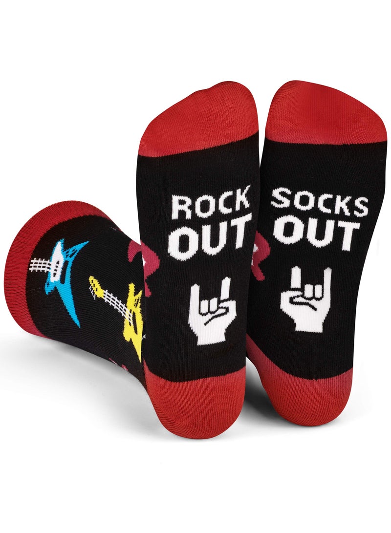 Y&D Funny Music-Themed Socks for Men and Women - Unique Gift Set Featuring Guitar, Drums, Vinyl Record, Music Snob Designs, Ideal Lovers Enthusiasts - Image 1