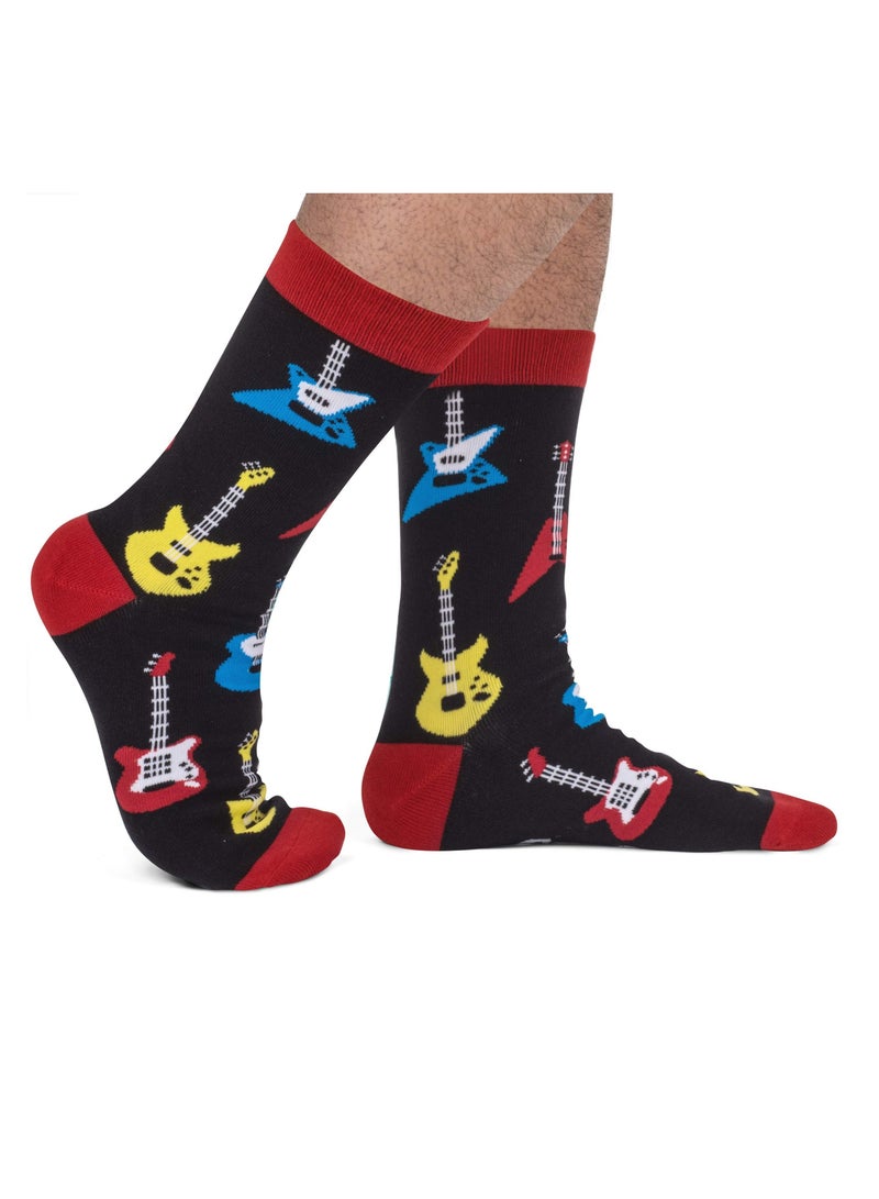 Y&D Funny Music-Themed Socks for Men and Women - Unique Gift Set Featuring Guitar, Drums, Vinyl Record, Music Snob Designs, Ideal Lovers Enthusiasts - Image 2