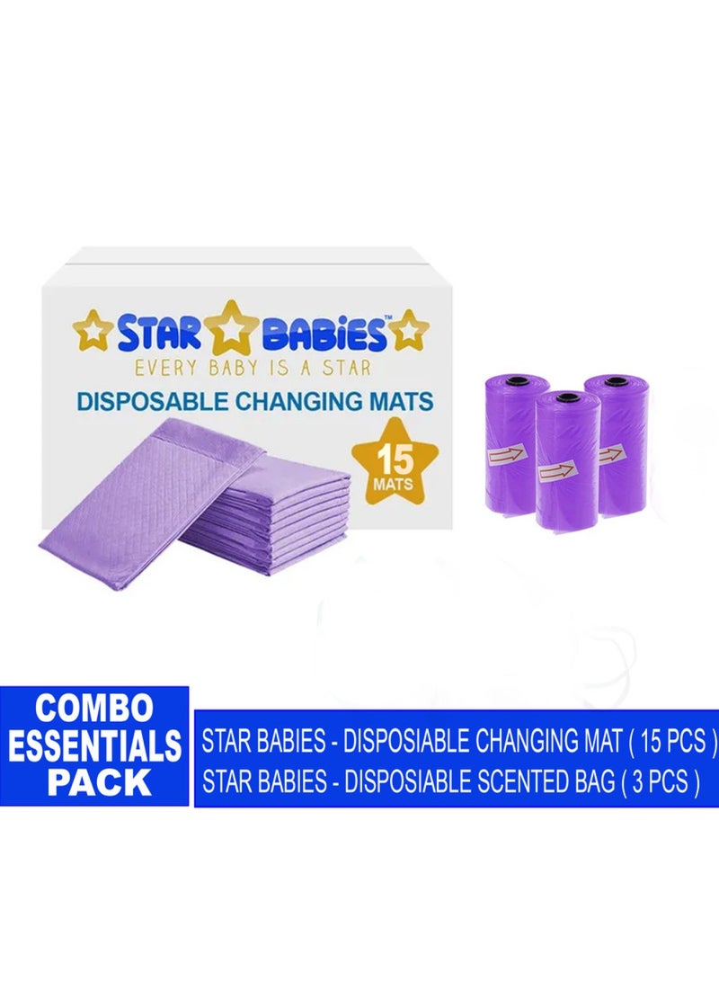 STAR BABiES Baby Essentials Pack Of 2 Changing Mat 15Pcs Scented Bag 3Pcs Lavender - Image 1
