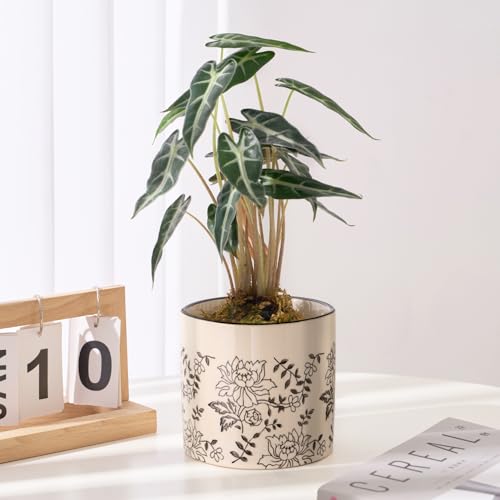STHIE Indoor Ceramic Plant Pots with Drainage Holes 5 Inch Cute Succulent Flower Pots Small Orchid Planter Pots for Indoor Plants Garden Pots, Peony - Image 4