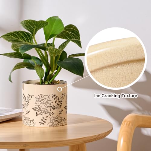 STHIE Indoor Ceramic Plant Pots with Drainage Holes 5 Inch Cute Succulent Flower Pots Small Orchid Planter Pots for Indoor Plants Garden Pots, Peony - Image 3