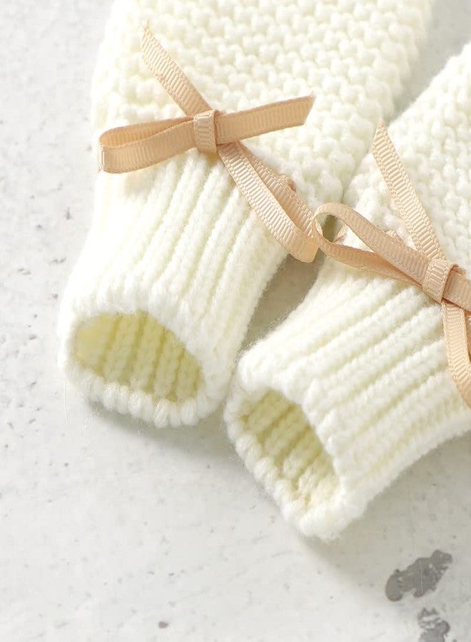 LAWKUL Newborn Baby Mittens Gloves & First Walking Booties Infants Knit Socks Winter Slippers Full Finger Glove 12-18M White - Image 3