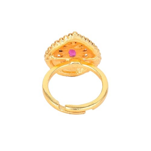 Estele Fashion Jewellery Finger Rings for Women Gold Plated Traditional Drop Designer Matte Finish Adjustable Finger Ring with Ruby Crystals for Women-AD-146-IGRB RING - Image 3