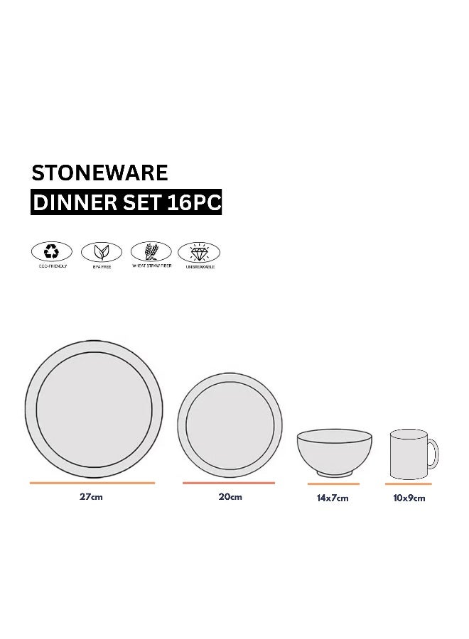 Feelings 16-Piece Stoneware Dinner Set Plates, Dishes, Bowls,Mugs Serves 4 White - Image 2