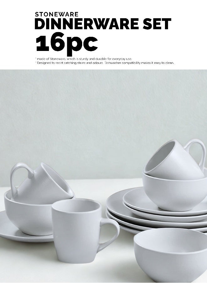 Feelings 16-Piece Stoneware Dinner Set Plates, Dishes, Bowls,Mugs Serves 4 White - Image 4