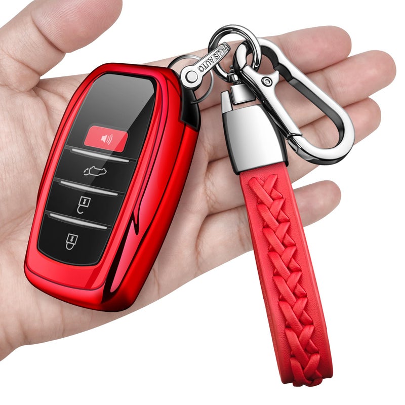 Autophone Key Fob Cover with keychain Compatible with Toyota 2025-2026 Camry 4Runner,2021-2026 Venza,Sienna, 2019-2026 Land Cruiser,Fortuner,Mirai, 2023-2026 Highlander,Prius,Corolla (Red) - Image 1