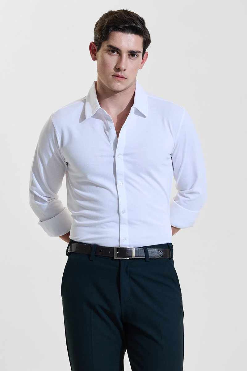 SNITCH Rich Eggshell White Rich Eggshell White Solid Long Sleeve Slim Fit Formal Shirt for Men | Best Price UAE