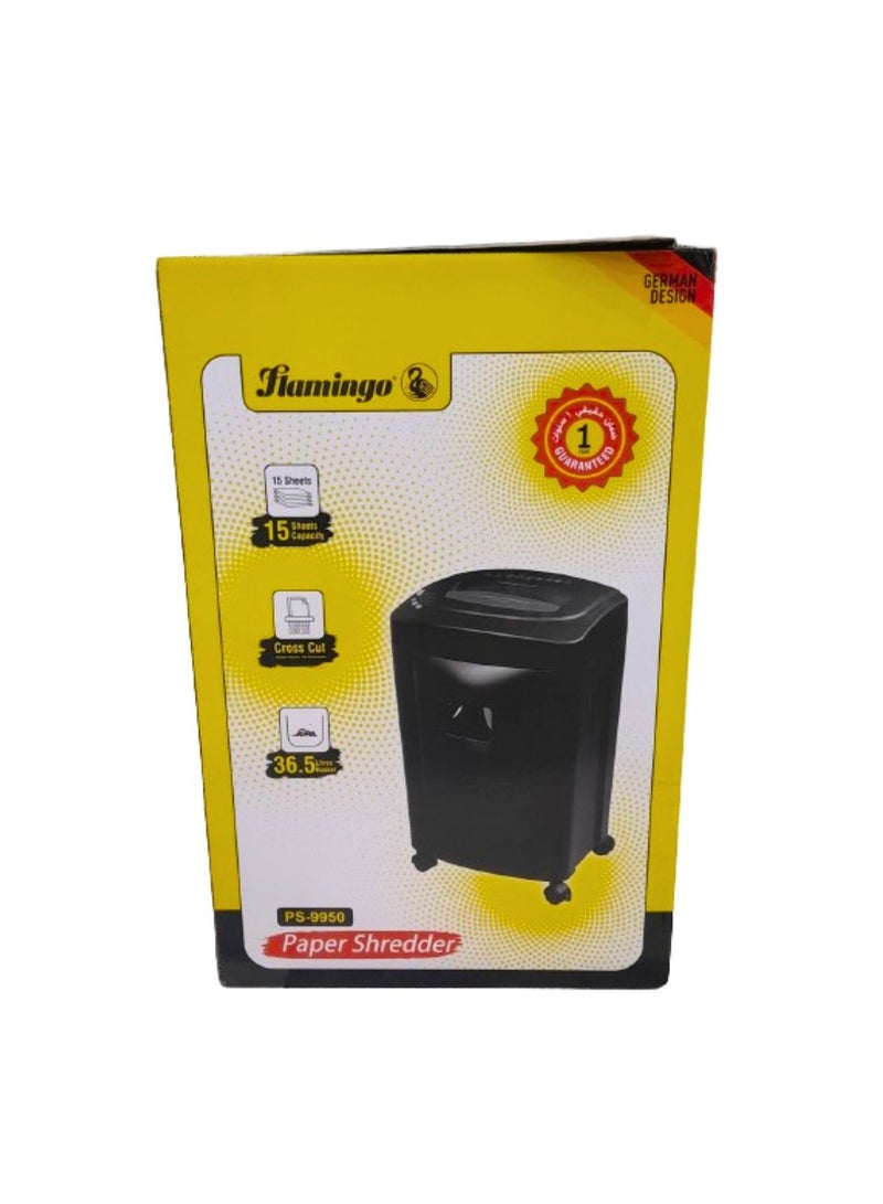 Flamingo مُحَطِّم ورق للاستخدام المنزلي، مُحَطِّم مكتبي بشريط قطع 15 ورقة، آلة مُحَطِّمة للأقراص المدمجة وبطاقات الائتمان مع حماية من السخونة الزائدة - Image 1