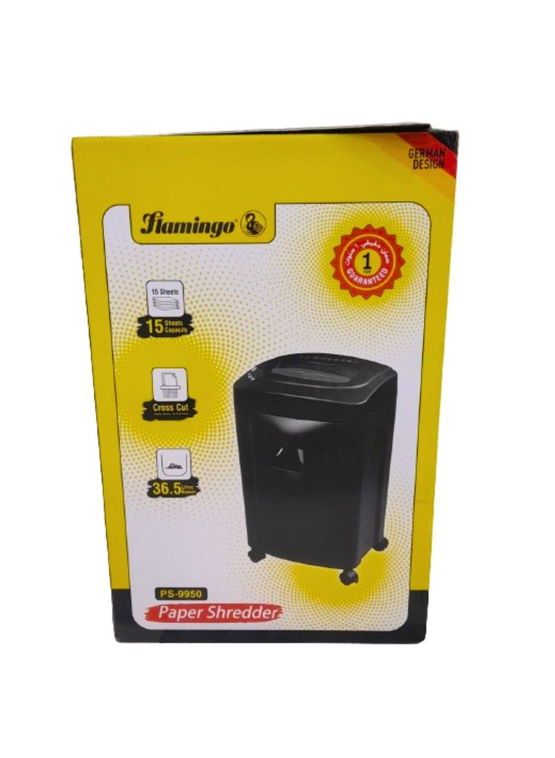 Flamingo مُحَطِّم ورق للاستخدام المنزلي، مُحَطِّم مكتبي بشريط قطع 15 ورقة، آلة مُحَطِّمة للأقراص المدمجة وبطاقات الائتمان مع حماية من السخونة الزائدة - Image 2